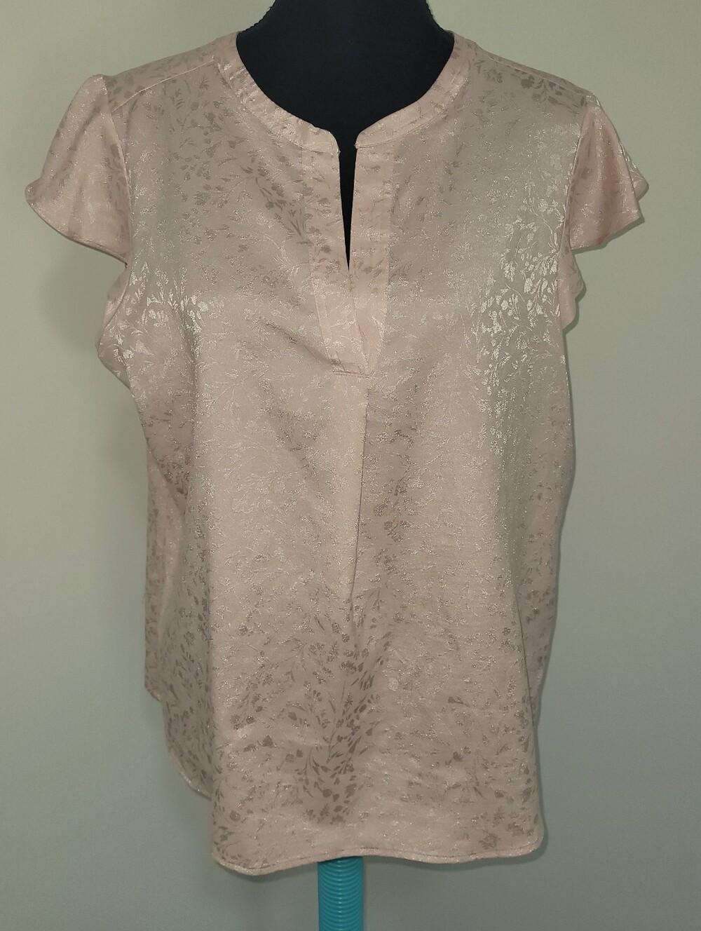 Calvin Klein Womens Blush Pink Floral Short Flutter Sleeve Split-Neck Top XL NWT